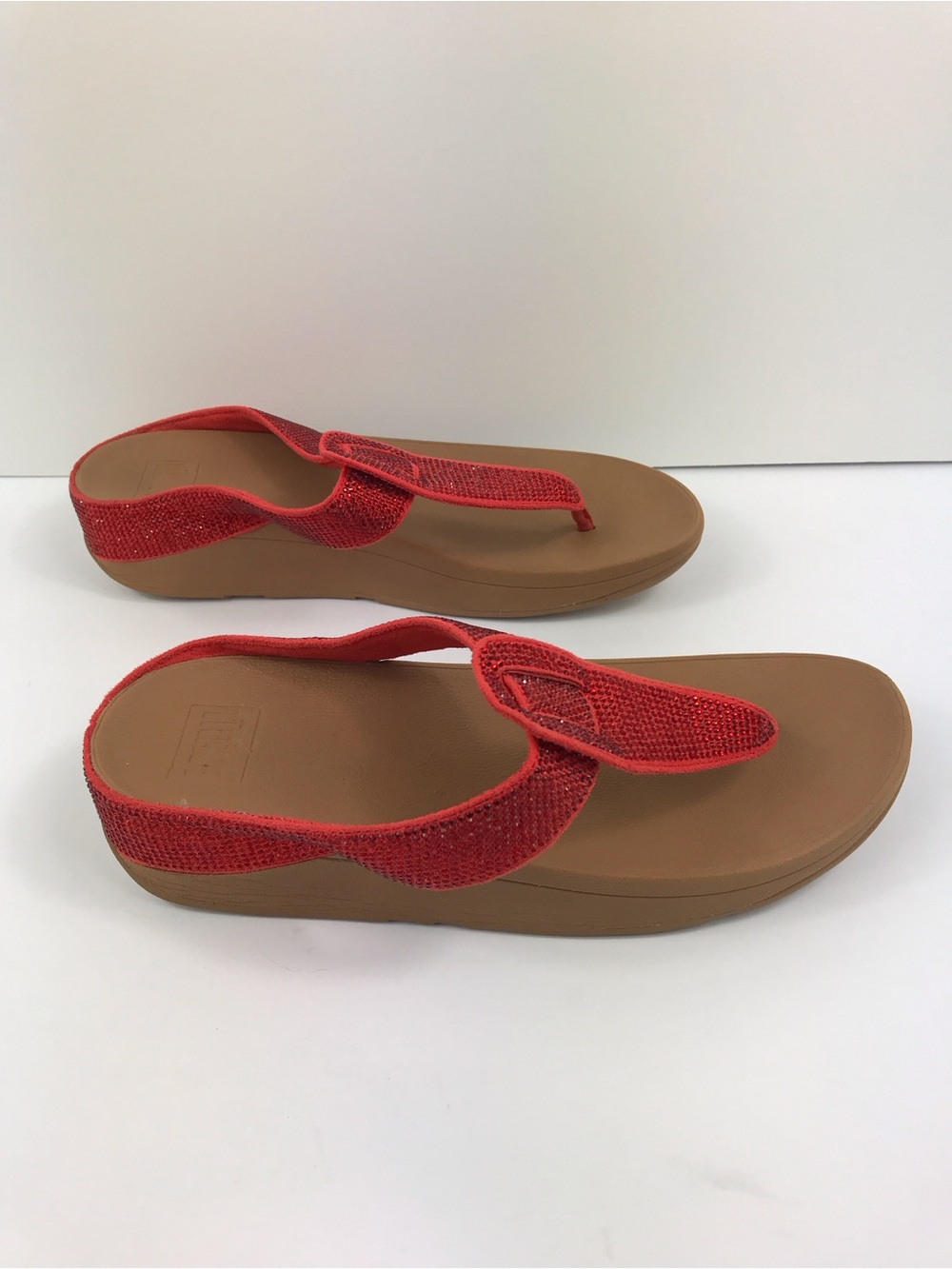 FITFLOP Isabelle Red Rhinestone  Platform Wedge Thong Sandals US 9 / EU 41 - Picture 3 of 9